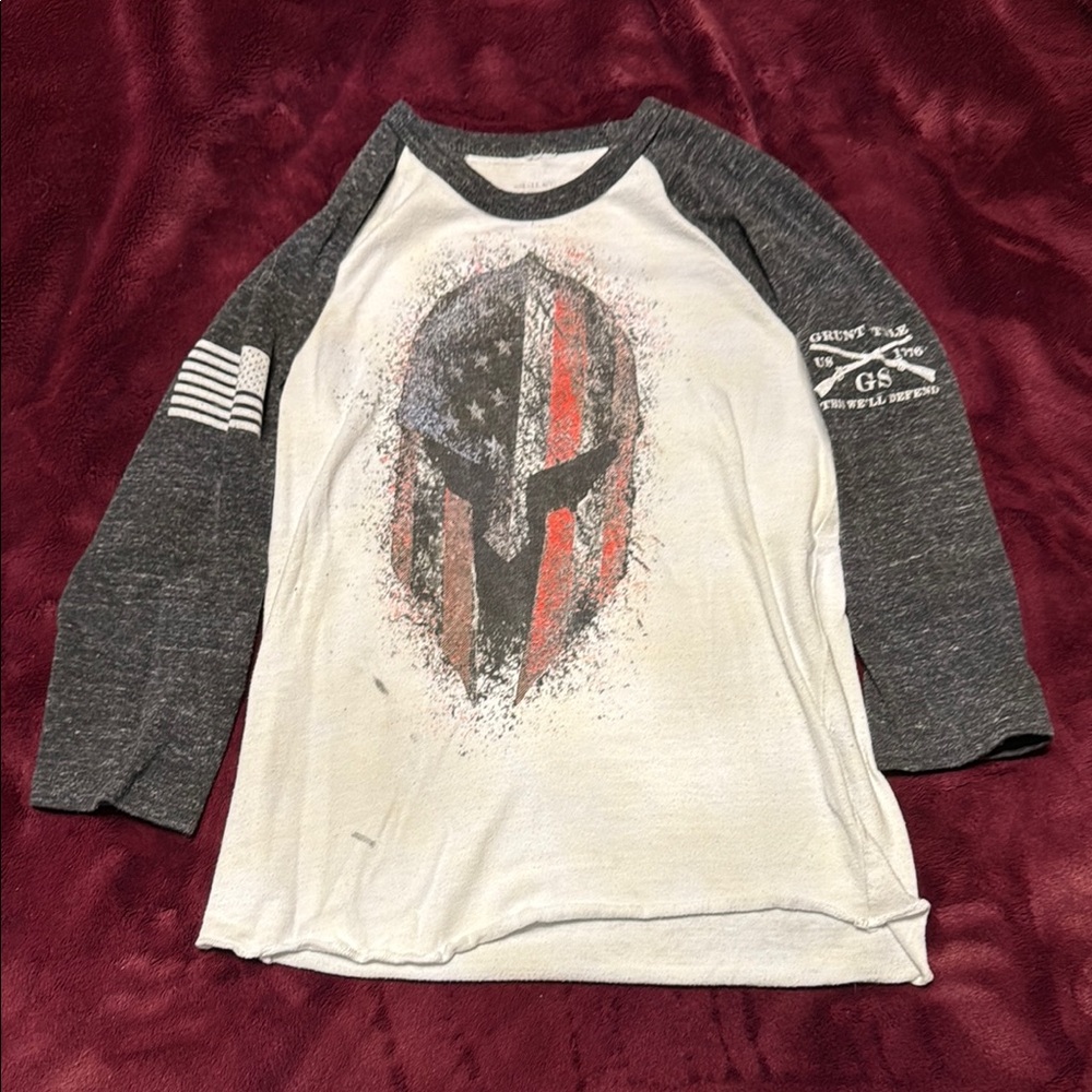 Grunt Style Gray and White Long Sleeve Tee with Spartan Graphic